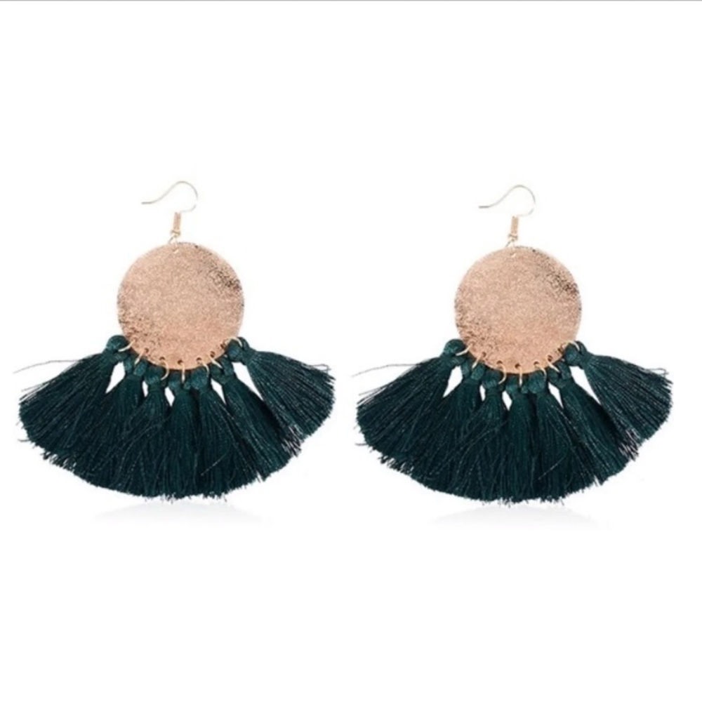 Green Fringe Earrings